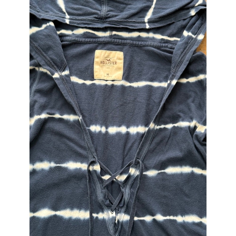 Hollister Womens Y2K Hooded Tunic Top Navy Tie Dye Stripe Size M Beachy - Picture 2 of 9